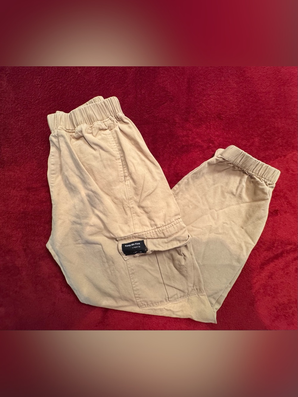 Beige Cargo Jogger Pants with Elastic Waist